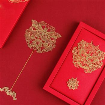 故宮 萬?；⒔饘贂?銅制書簽 創(chuàng)意中國風(fēng)書夾禮品禮物 萬福花簪金屬書簽 如意