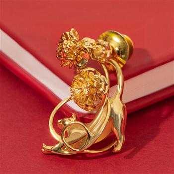 故宮文化 故宮貓倚花影胸針黃銅項墜文創(chuàng)禮品 生日紀(jì)念日結(jié)婚520禮物 故宮貓倚花影