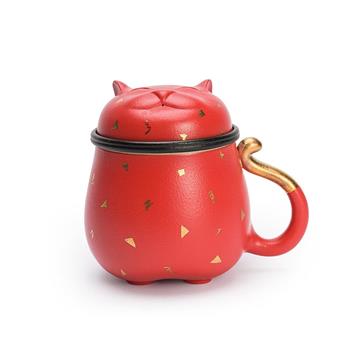 萬仟堂（Edenus）茶具 茶杯 貓杯帶濾網(wǎng)馬克杯 茶水分離杯 茶杯水杯 招財貓茶杯 