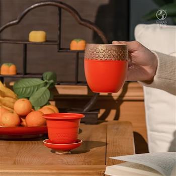 萬仟堂（Edenus）龍年生肖龍紋主人杯高檔陶瓷功夫茶具茶杯云龍開運辦公杯朱紅釉