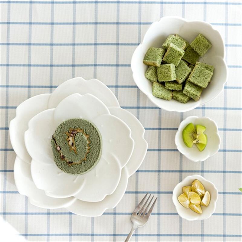 白領(lǐng)公社 餐具套裝 日式櫻花形創(chuàng)意家用陶瓷餐具碗碟套裝西餐盤早餐盤子點(diǎn)心盤沙拉碗小醋碟