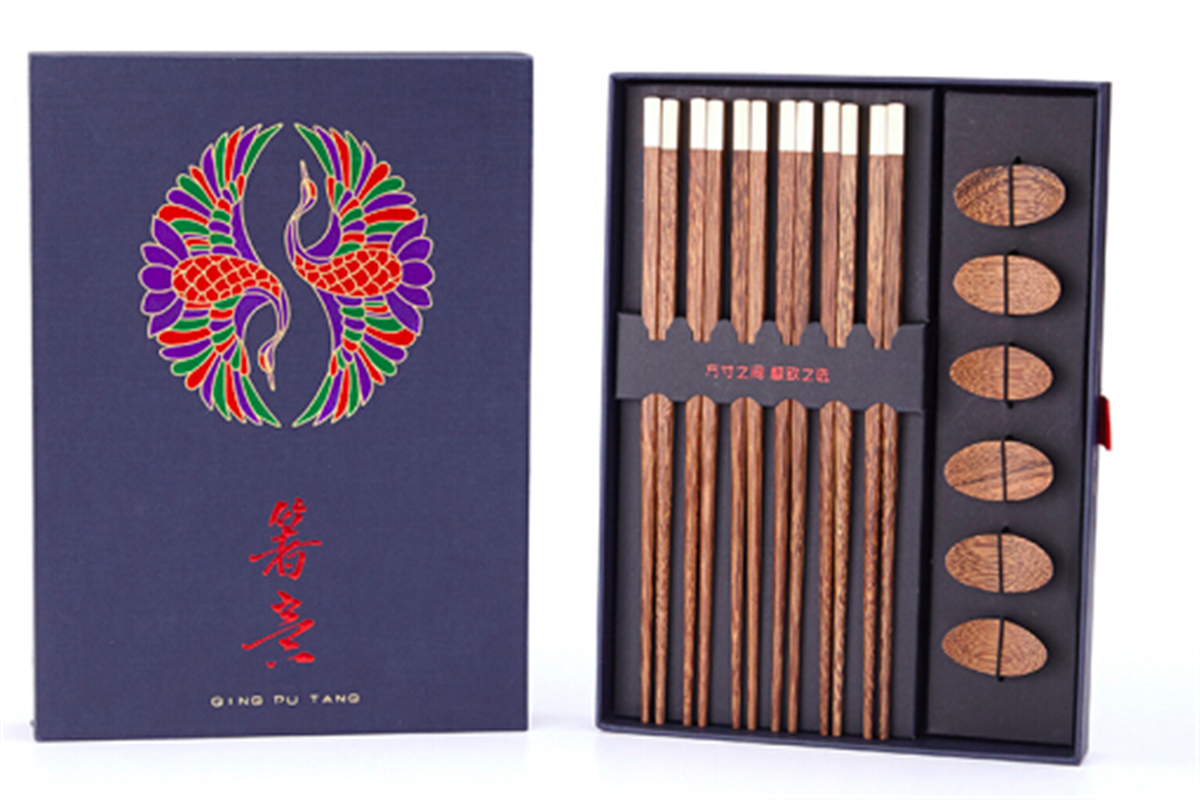 清樸堂 箸意6雙裝 筷子筷架禮物生日高檔禮盒裝日式餐具創(chuàng)意紀念品實用 2.0雞翅木+筷架