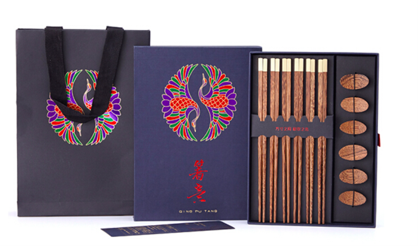 清樸堂 箸意6雙裝 筷子筷架禮物生日高檔禮盒裝日式餐具創(chuàng)意紀念品實用 2.0雞翅木+筷架