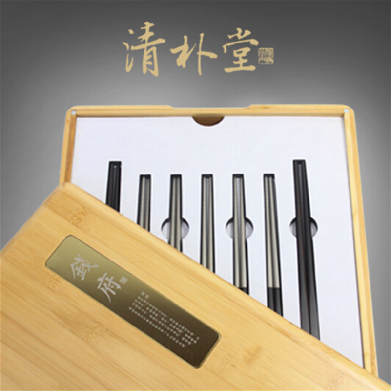 清樸堂-府宴 黑酸枝純鈦圓筷子 尊貴奢侈收藏禮品盒套裝合金筷子 禮品定制壽宴婚宴禮物紀念品 2.0黑烏木+筷架