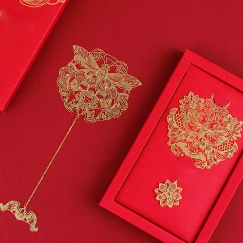 故宮 萬?；⒔饘贂?銅制書簽 創(chuàng)意中國風(fēng)書夾禮品禮物 萬?；⒔饘贂?如意