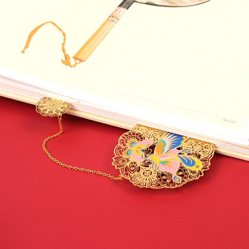故宮文創(chuàng) 花間迷蝶晴空啼鳥(niǎo)金屬書(shū)簽 仿琺瑯創(chuàng)意銅質(zhì)書(shū)夾 送禮禮品禮物 花間迷蝶金屬書(shū)簽