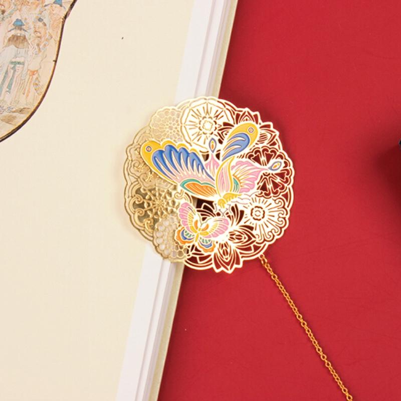 故宮文創(chuàng) 花間迷蝶晴空啼鳥(niǎo)金屬書(shū)簽 仿琺瑯創(chuàng)意銅質(zhì)書(shū)夾 送禮禮品禮物 花間迷蝶金屬書(shū)簽