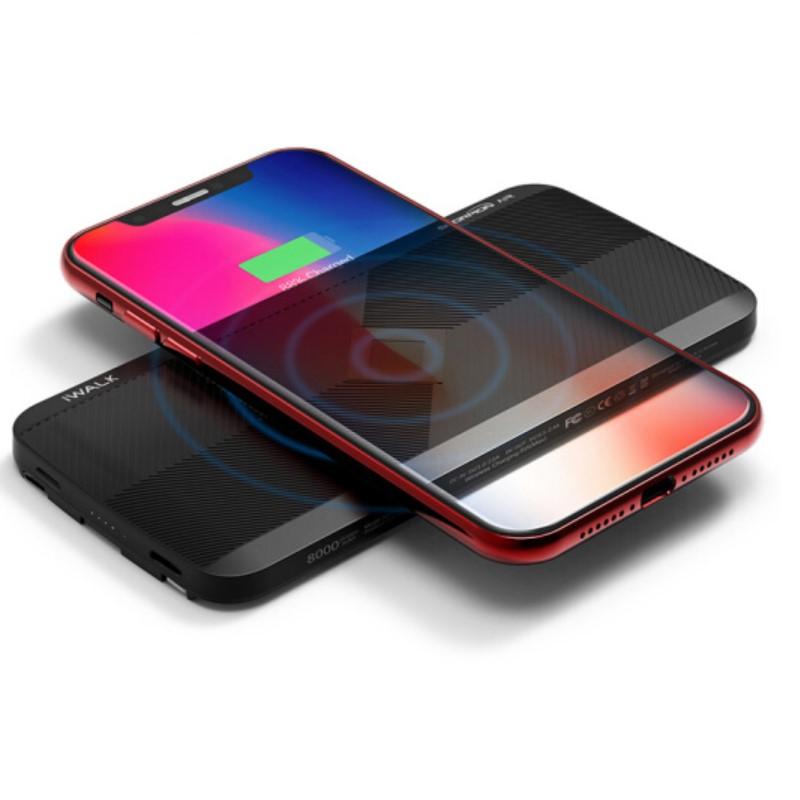愛沃可（iWALK）無線充電寶快充便攜移動電源自帶線iPhone X/8/7三星華為小米type-c 黑色 四沖
