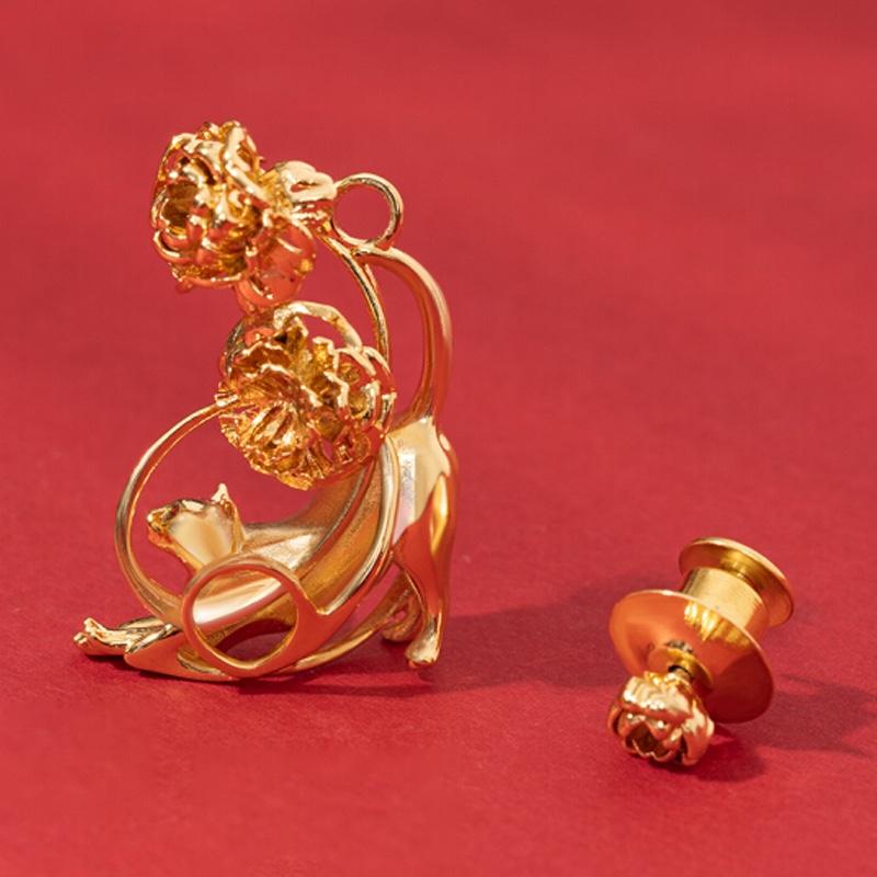故宮文化 故宮貓倚花影胸針黃銅項墜文創(chuàng)禮品 生日紀念日結婚520禮物 故宮貓倚花影