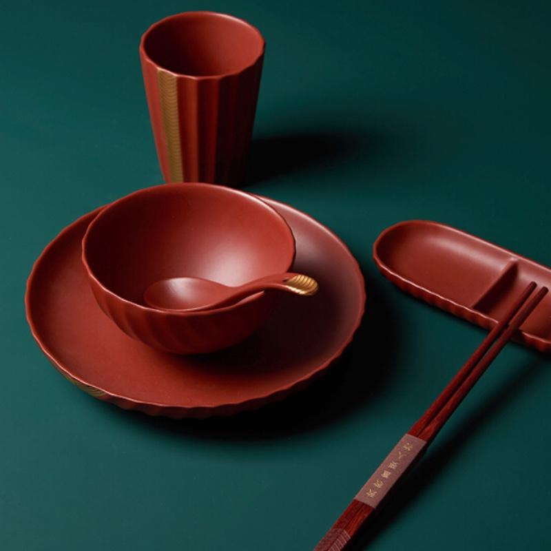 清樸堂文心高檔紫砂碗筷組合食器家用簡(jiǎn)約2人吃飯中國(guó)風(fēng)餐具 一人組