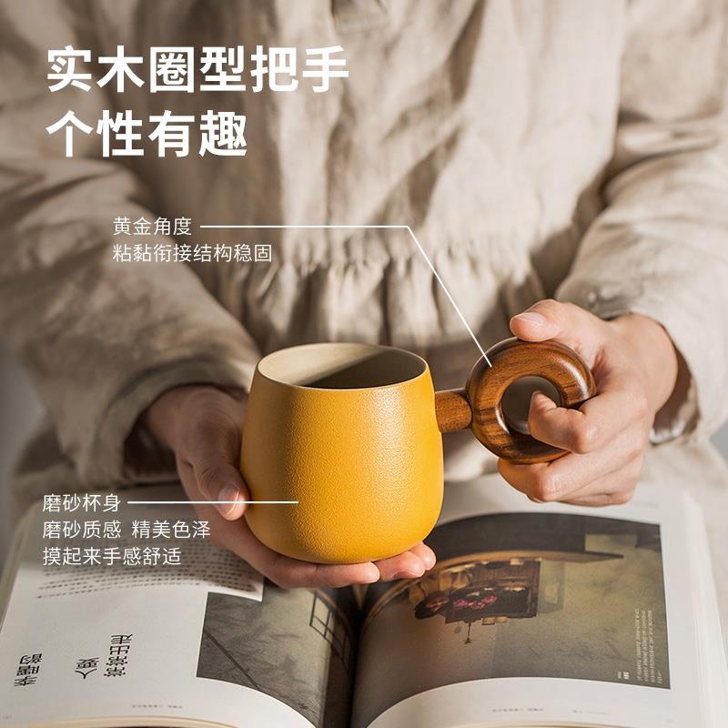 木笙玩物創(chuàng)意日式馬克杯帶蓋水杯設(shè)計感小眾大容量陶瓷咖啡杯子
