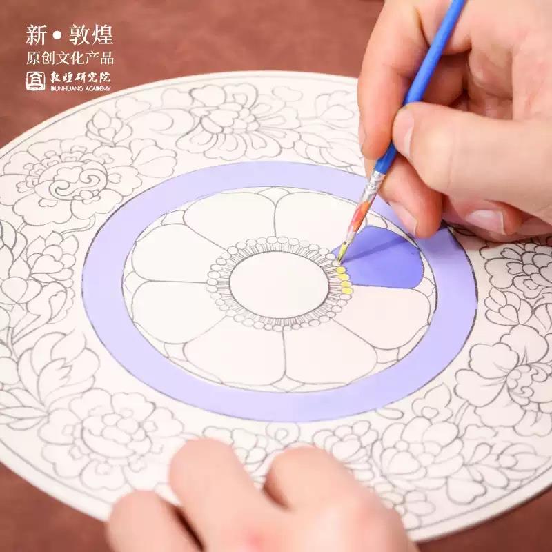敦煌研究院 壁畫圖案diy填色團扇 古風(fēng)團扇創(chuàng)意文創(chuàng)禮品高級感