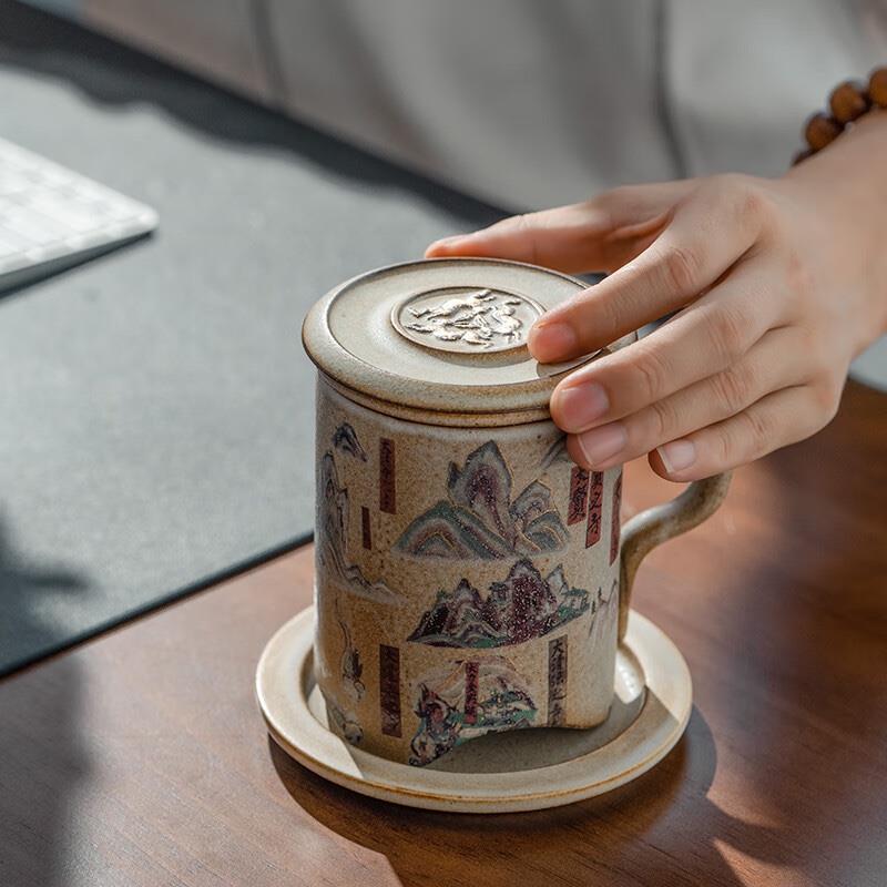萬(wàn)仟堂（Edenus）辦公杯 陶瓷 敦煌系列男女辦公室咖啡杯學(xué)生茶杯水杯子 千山萬(wàn)水A