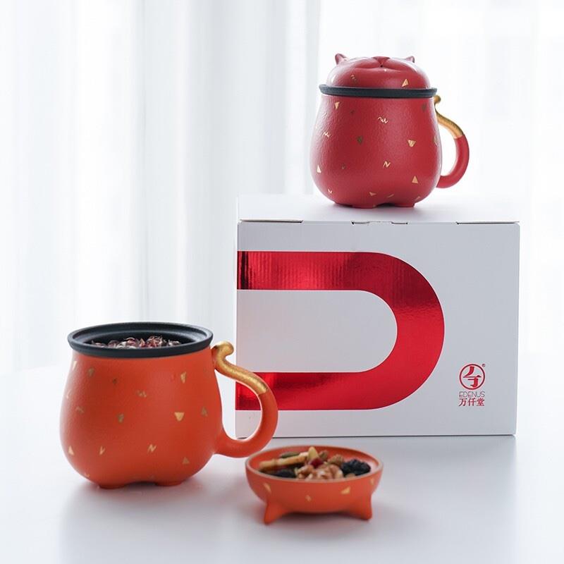 萬仟堂（Edenus）茶具 茶杯 貓杯帶濾網(wǎng)馬克杯 茶水分離杯 茶杯水杯 招財(cái)貓茶杯 