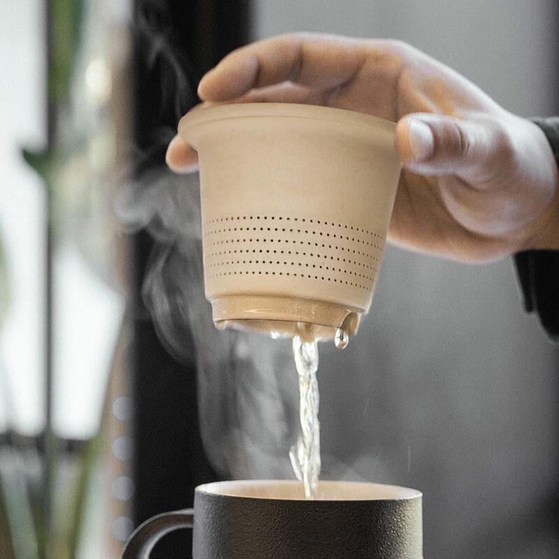萬(wàn)仟堂（Edenus）高檔辦公杯 陶瓷杯男士水杯茶水分離馬克杯帶濾網(wǎng)