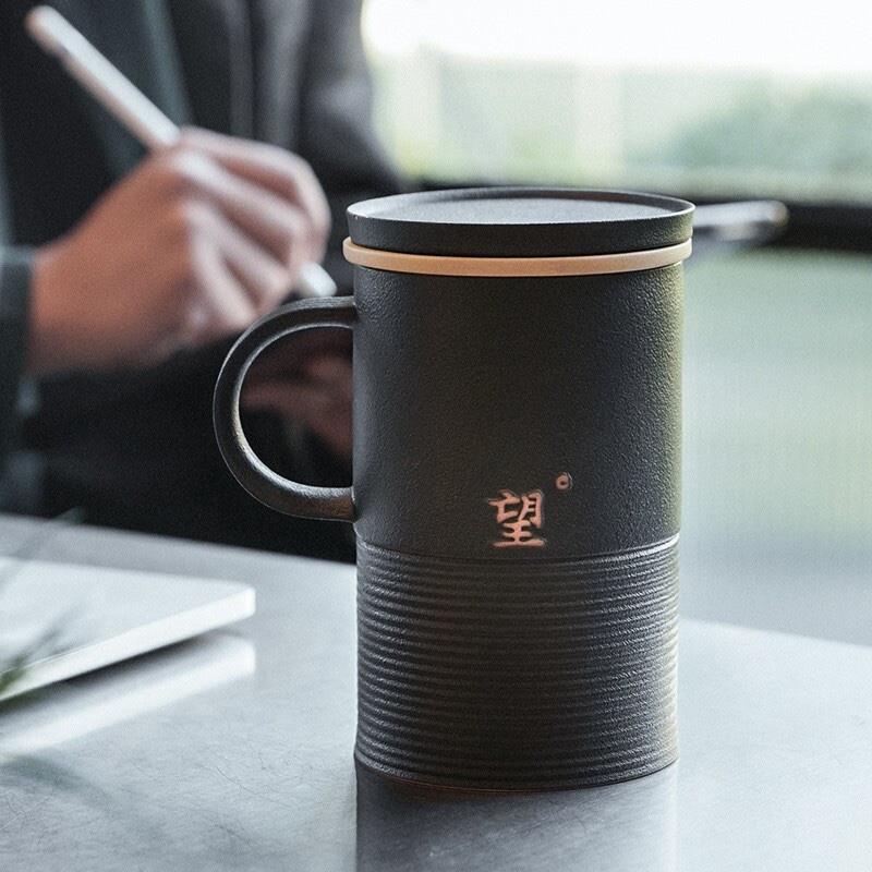 萬(wàn)仟堂（Edenus）高檔辦公杯 陶瓷杯男士水杯茶水分離馬克杯帶濾網(wǎng)