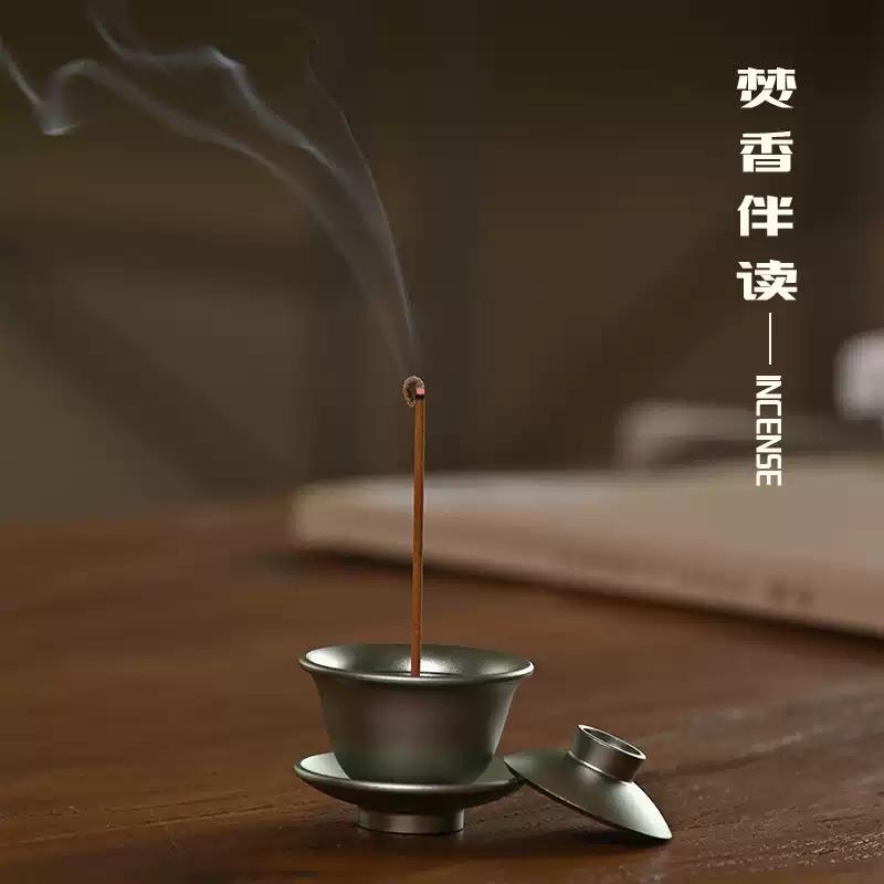 唯詩(shī)蓋碗小香立合金香插香座香托家用室內(nèi)香熏爐創(chuàng)意擺件茶道香爐